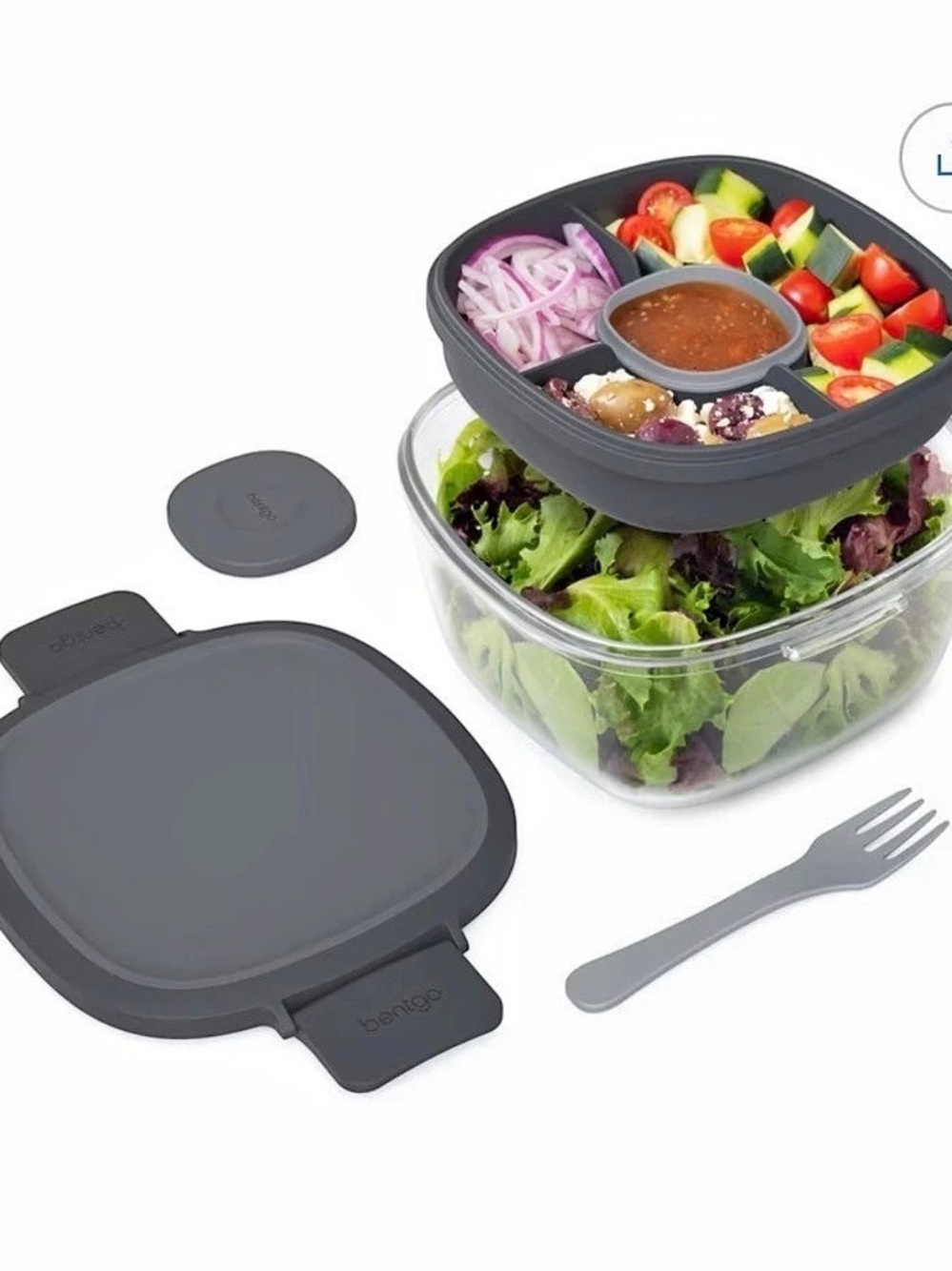 Bentgo Glass All-in-One Glass Salad Container Gray